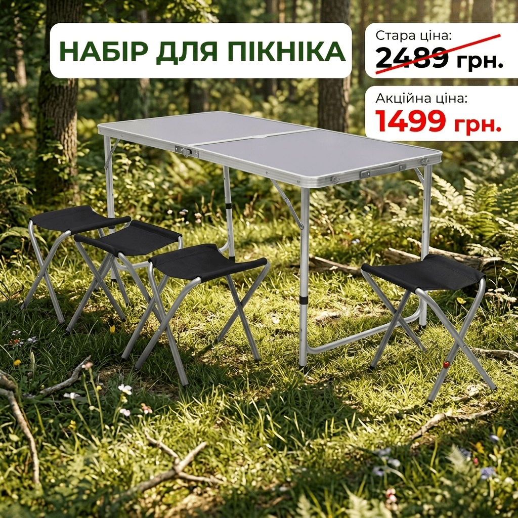 Стіл для пікніка розкладний зі стільцями 120*60*70/61/54 см, чорний